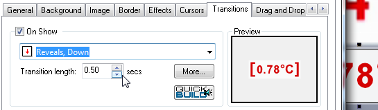 screenshot of transition being set